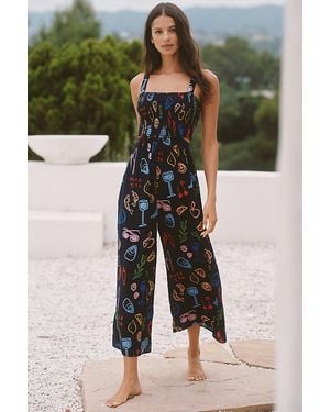Celandine Jordan Nickson Square-Neck Smocked Cutout Jumpsuit - Green