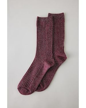 By Anthropologie Metallic Ribbed Trouser Socks - Purple