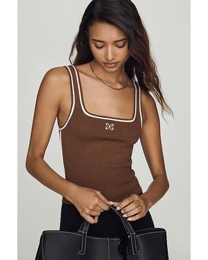 Maeve Square-Neck Logo Knit Tank Top - Brown