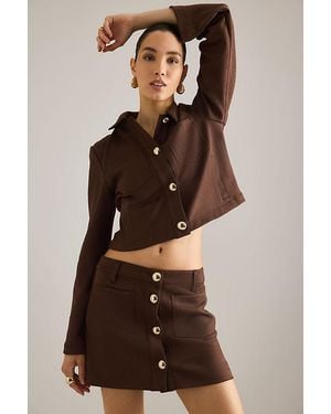 Bardot Lorenzo Faux-Suede Crop Shirt - Brown