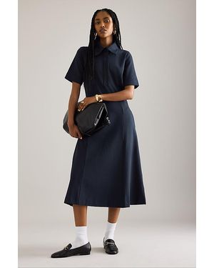 ALIGNE Luka Short-Sleeve Ponte Midi Shirt Dress - Blue