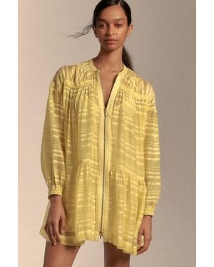 By Anthropologie Long-sleeve Zip-front Mini Dress - Yellow