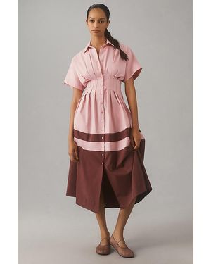 Exquise Tobie Button-front Pleated Midi Shirt Dress - Pink