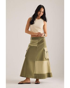 Damson Madder Marcelle Colourblock Midi Cargo Skirt - Green