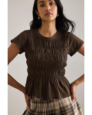 By Anthropologie Smocked T-Shirt - Black