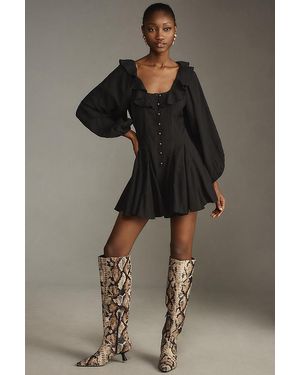 Pilcro Long-Sleeve Ruffled Scoop-Neck Playsuit - Black