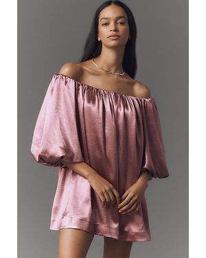 Mare Mare Off-The-Shoulder Puff-Sleeve Shine Mini Dress - Pink