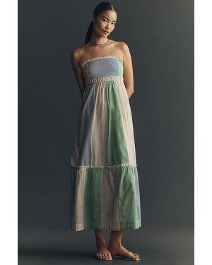 Maeve Cotton Strapless Colourblock Midi Dress - Black