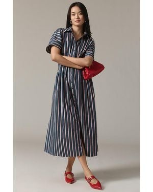 Exquise Tobie Button-Front Pleated Midi Shirt Dress - Grey