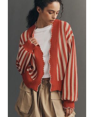 By Anthropologie Waffle-Knit Scalloped Cardigan - Red