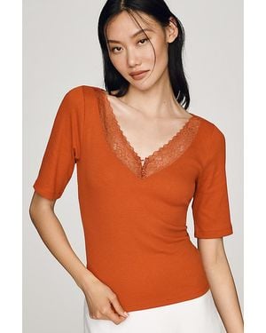 Maeve V-Neck Henley T-Shirt - White
