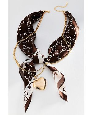 Maeve Logo Silk Scarf Necklace - Black