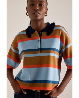 By Anthropologie Stripe Wool-Blend Polo Shirt - Blue
