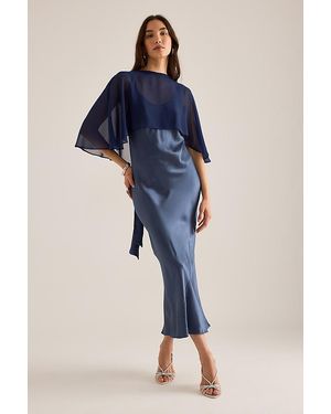 By Anthropologie Casey Cape Overlay Satin Midi Dress - Blue