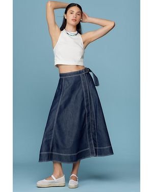 Pilcro Side-Slit Denim A-Line Midi Skirt - Blue