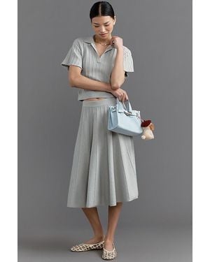 Maeve Pleated Knit Midi Skirt - Grey