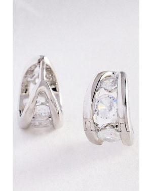 By Anthropologie Split Crystal Huggie Hoop Earrings - Metallic