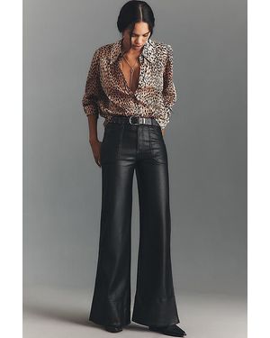 Pilcro The Rylan Faux-Leather Relaxed High-Rise Flare Trousers By - Grey