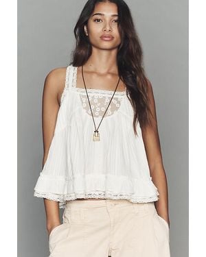 By Anthropologie Cotton Sleeveless Crochet Swing Top - White