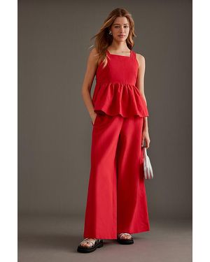 ALIGNE Algae Linen Wide-leg Trousers - Red