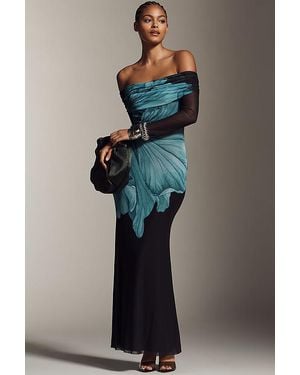 AFRM Long-Sleeve Off-The-Shoulder Mesh Maxi Dress - Multicolour