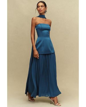Mare Mare Natalie Strapless Stretch Satin Chiffon Maxi Dress - Blue