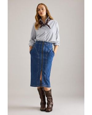 Pilcro Corset Denim Midi Skirt - Blue
