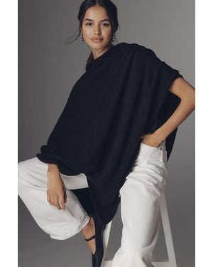 Flat White Lightweight Knit Poncho - Blue