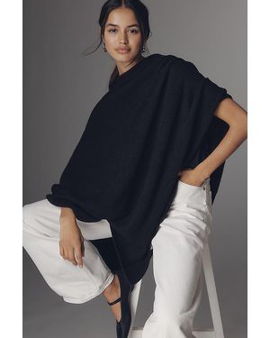Flat White Lightweight Knit Poncho - Blue