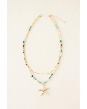 Anthropologie Beaded Starfish Pendant Necklace - Natural