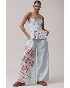 Maeve Wide-Leg Peplum Linen Sleeveless Jumpsuit - Multicolour