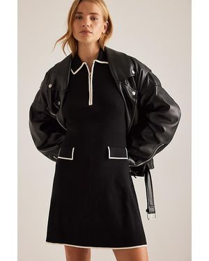 Anthropologie Luna Long-Sleeve Zip-Front Knit Midi Dress - Black