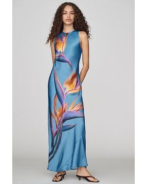 By Anthropologie Floral Sleeveless Satin Midi Dress - Blue