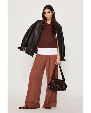 By Anthropologie Satin Lace Wide-Leg Trousers - Brown