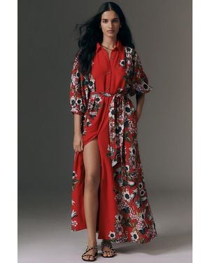 Maeve Button-Front Belted Wrap Maxi Dress - Black