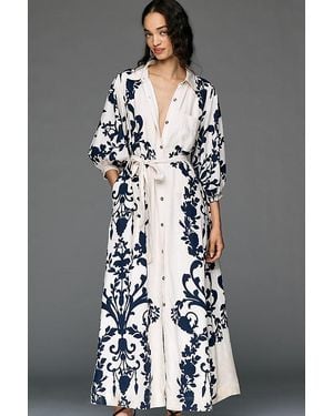 Maeve Button-Front Belted Wrap Maxi Dress - Grey
