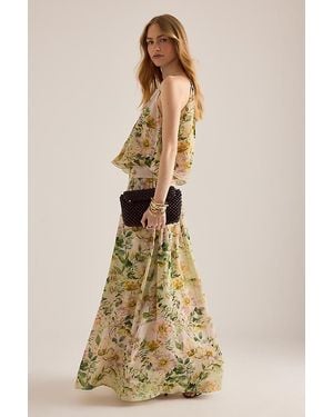 By Anthropologie Fifi Floral Basque-Waist Maxi Skirt - Natural