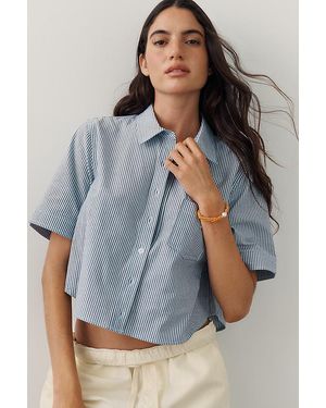 Maeve Merritt Short-Sleeve Cropped Buttondown Shirt By - Green