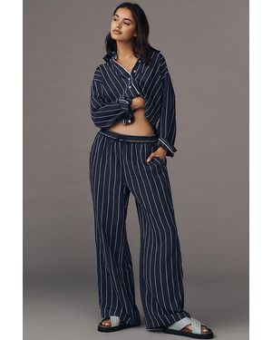 Maeve Low-Slung Striped Track Trousers - Blue