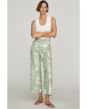 Maeve The Colette Cropped Wide-Leg Trousers By Printed Linen Edition - Green