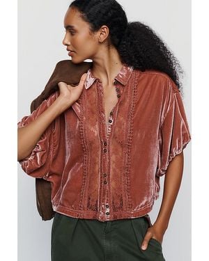 Pilcro Quincy Velvet Lace Blouse By - Red