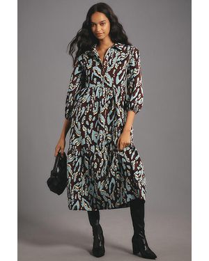 Maeve The Bettina Tiered Midi Shirt Dress By - Purple