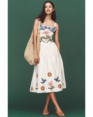 Corey Lynn Calter Calista Embroidered Basque-Waist Midi Dress - Green