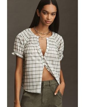 By Anthropologie Short-Sleeve Smocked Top - Brown