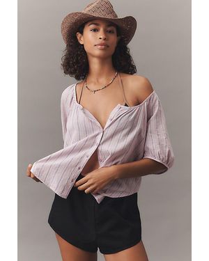 Pilcro Puff-Sleeve Gauze Blouse - Pink