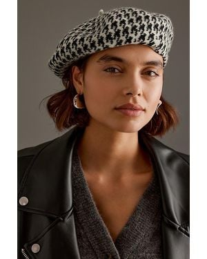 Anthropologie Houndstooth Wool Beret - Black