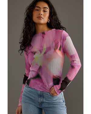 Anthropologie Long-sleeve Floral Mesh Top - Pink