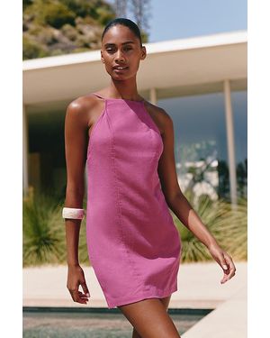 Celandine Linen-Blend Beaded Cross-Back Mini Dress - Pink