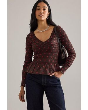 Damson Madder Suri Polka Dot Shirred Blouse - Blue
