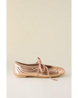 JW PEI Erika Topstitching Lace-Up Metallic Ballet Flats - Natural